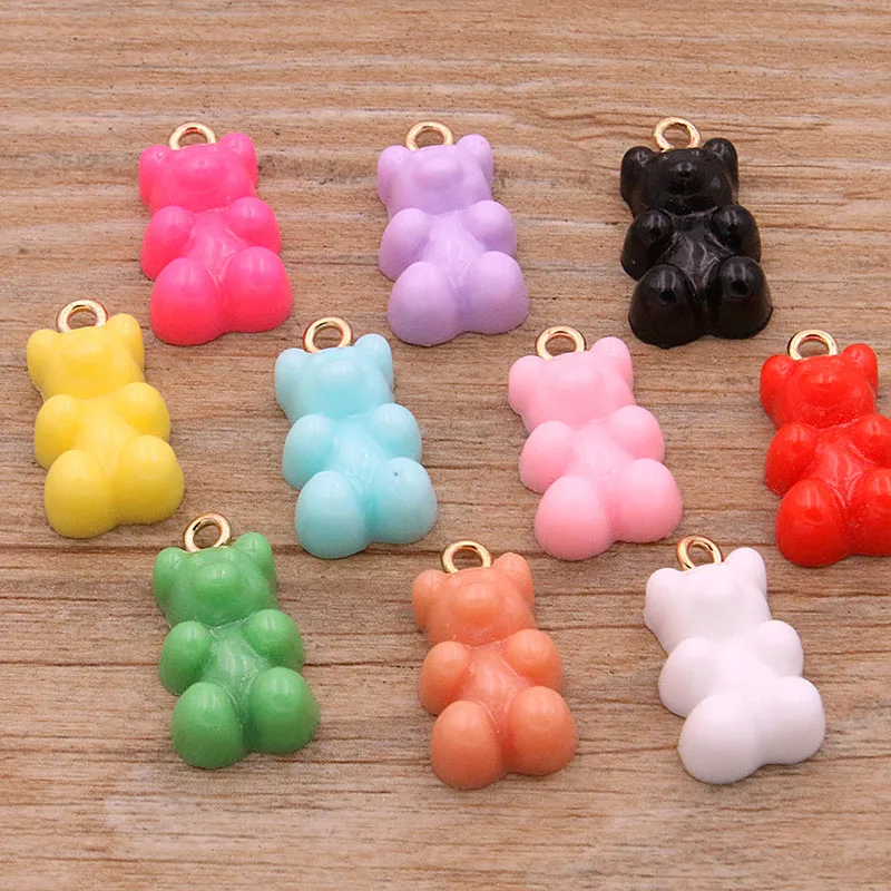 20Pcs 11*20mm 10 Color Colorful Bear Charms Resin Cabochons Glitter Gummy Candy Necklace Keychain Pendant DIY Making Accessories