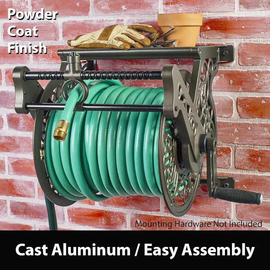 707装飾壁掛けガーデンガイドホースリール ブロンズ 屋外の庭や庭園に最適 スタイリッシュなブロンズ仕上げ