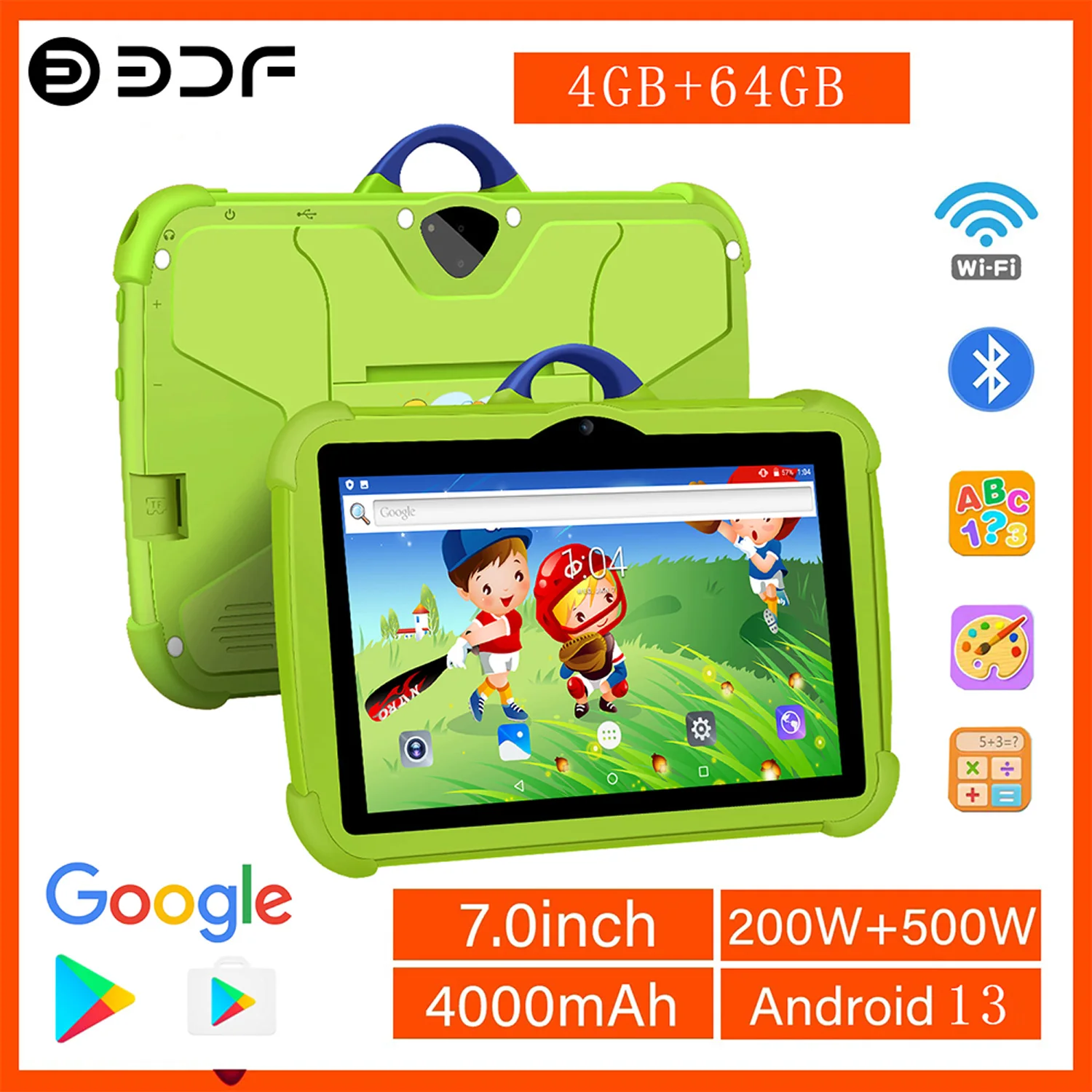 New Arrival 7-calowy tablet dziecięcy 5G WiFi Quad Core 4GB+64GB ROM Google Learning Education Version Podwójne kamery Tablety Android 13