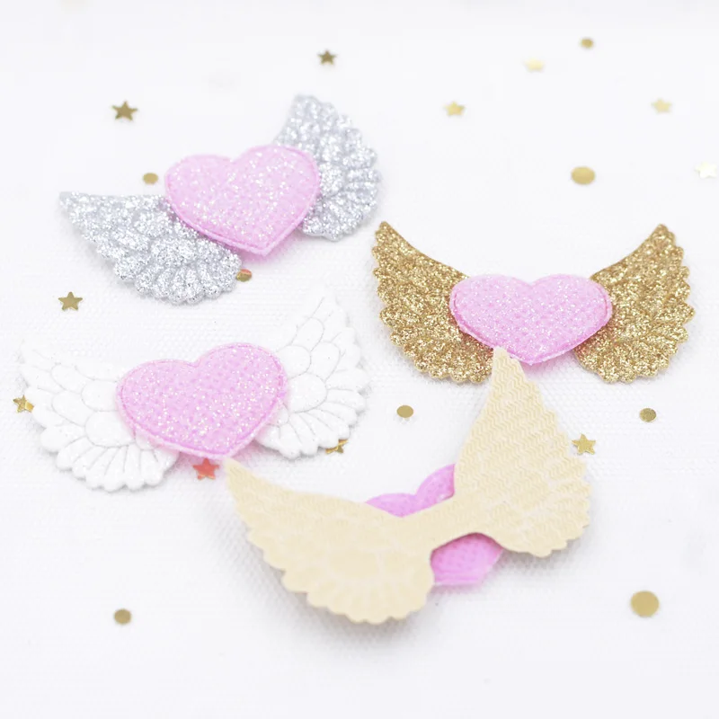 50*32mm Glitter Powders Angel Wing Stick-on Heart Appliques Cupid Wing Fairy Wing for DIY Clothes Hat Headwear Decor Patches