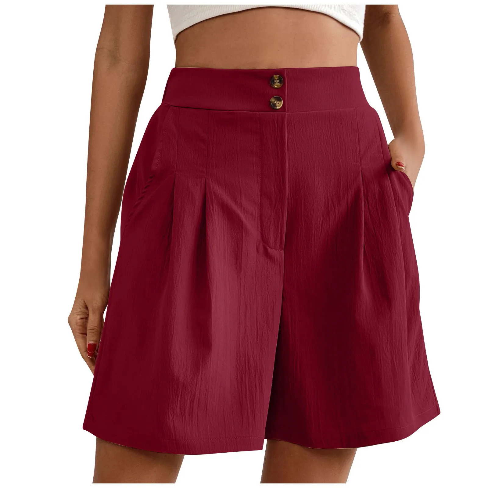 กางเกงขาสั้นลำลองขาสั้นเอวสูงมีกระเป๋า, กางเกงขาสั้นแฟชั่นหลวม2024ฤดูร้อน