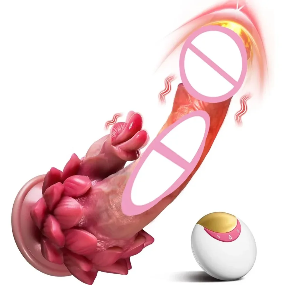 Male Heating Telescopic Dildo Remote Control Cannon Female Heating Masturbator Silicone Tongue Licking Vibrator Adult Sex Toy