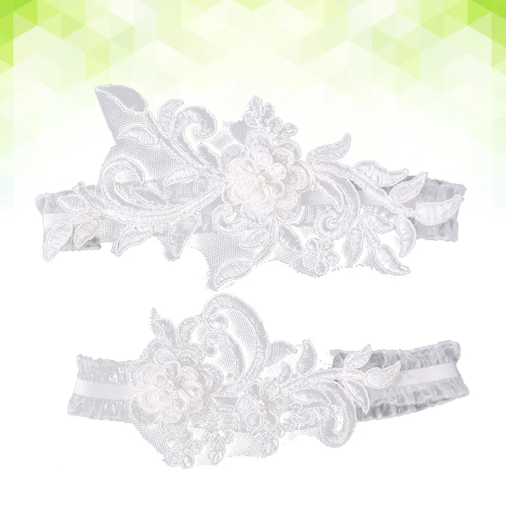 

1pc Wedding Bride Lace Pearl Decorated Adjustable Up To Flower Garter 60Cm Prom Garter Belt Party Bridal Gift White