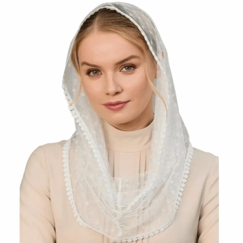 

Permanent Soft Lace Headscarf Polka Dot Thin Triangular Scarf Shawl Veil Bridal Face Covering Religious Events