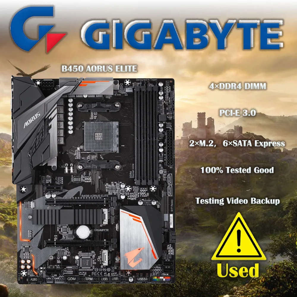 Gigabyte-Soquete para Placa Mãe Elite Aorus, Desktop Mainboard, M.2 NVMe, PCI-E, X16 3.0, AM4, DDR4, GA B450