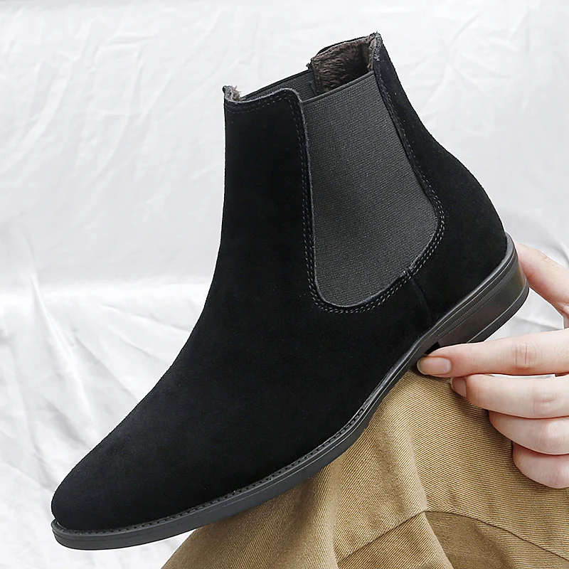 Botas Chelsea de cuero informales de alta calidad para hombre de marca italiana, zapatos de trabajo formales de diseñador planos hechos a mano de gamuza de cuero genuino para fiesta