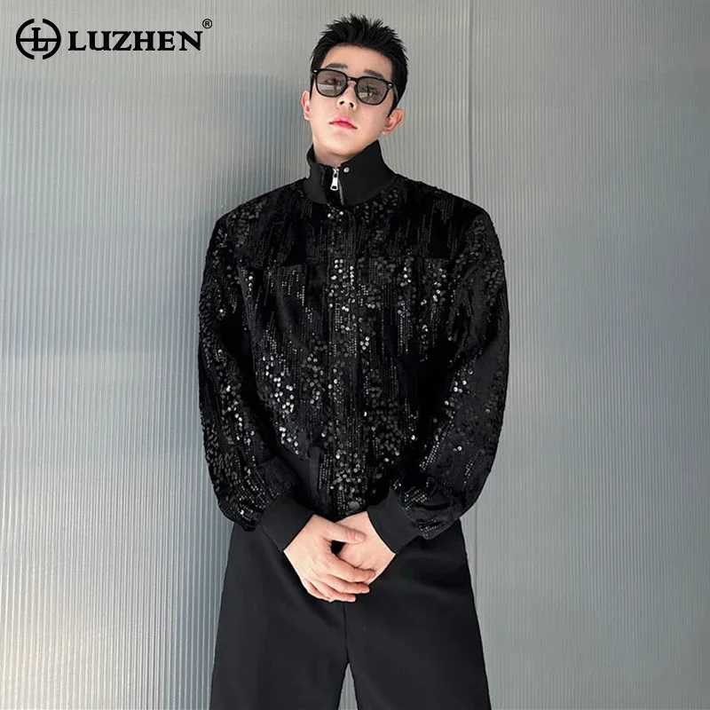 

LUZHEN Men's Casual 2025 Elegant Spring Jacket Sequin Decorate New Fashion Temperament Handsome Coat Solid Color Clothes JY5534