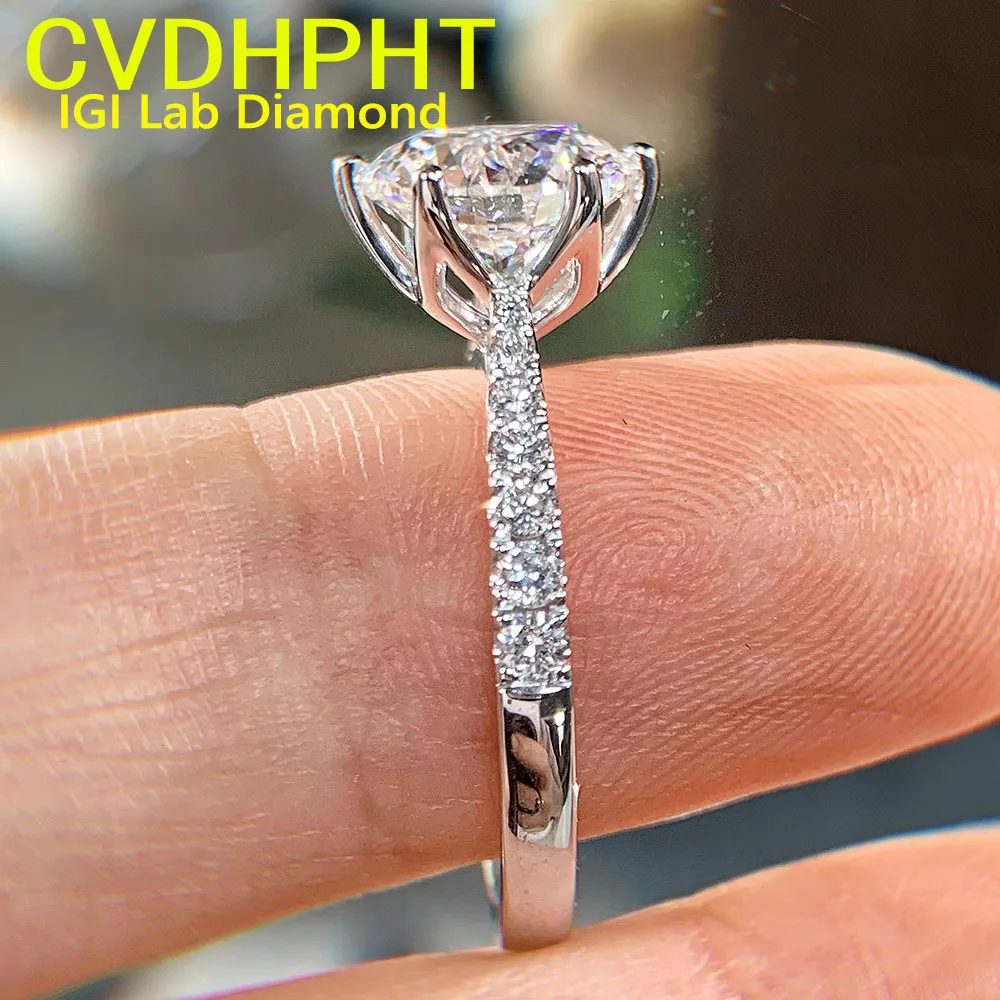 

Роскошное твердое белое золото 18 карат, выращенное в лаборатории кольцо с бриллиантом IGI & GIL круглой формы D VS1, свадебное обручальное кольцо