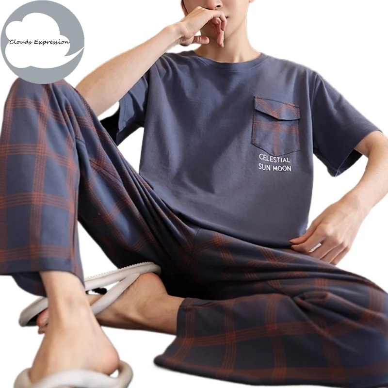 Summer Knitted Plus 5XL Cool Men's Pyjamas Pajamas Casual Pjs Lounge Sets Masculine Sleepwear Nightwear Pijamas Homewear Fashion