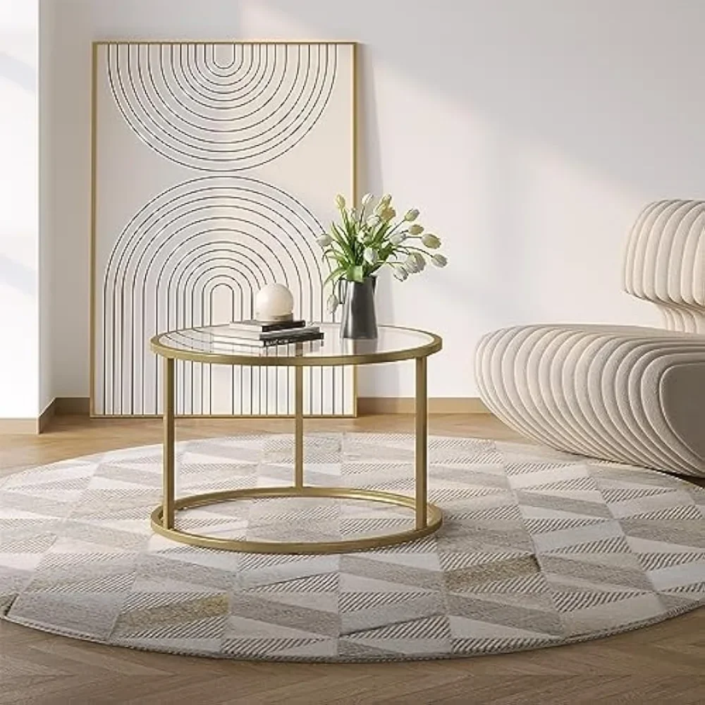 Kleine Glazen Salontafel Ronde Gouden Salontafel Voor Kleine Extra Moderne Eenvoudige Middentafel Met Gouden Frame