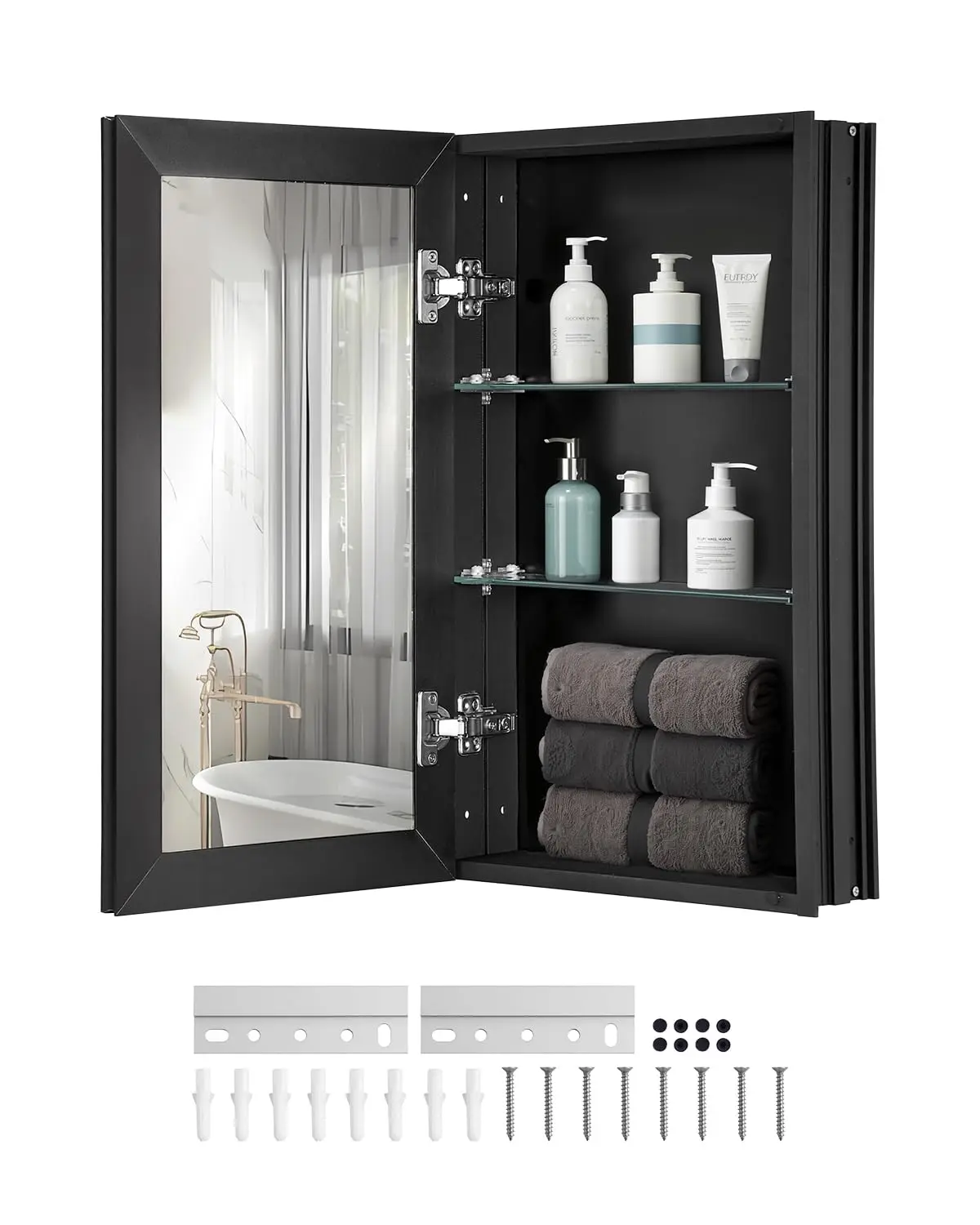 Medicine Cabinet, 14 x 24 inches, Medicine Cabinet for Bathroom with Mirror, Aluminum Frame Bathroom Wall Cabinet