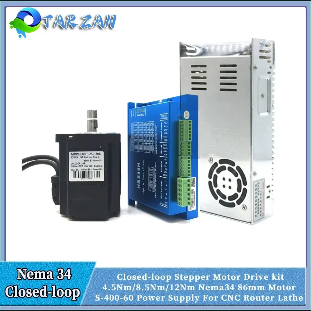 

Nema34 Closed-loop Stepper Motor 4.5/8.5/12Nm 6A 2Phas Hybrid Servo Motor With Encoder Driver HBS86H 400W 60V Power Supply Kit