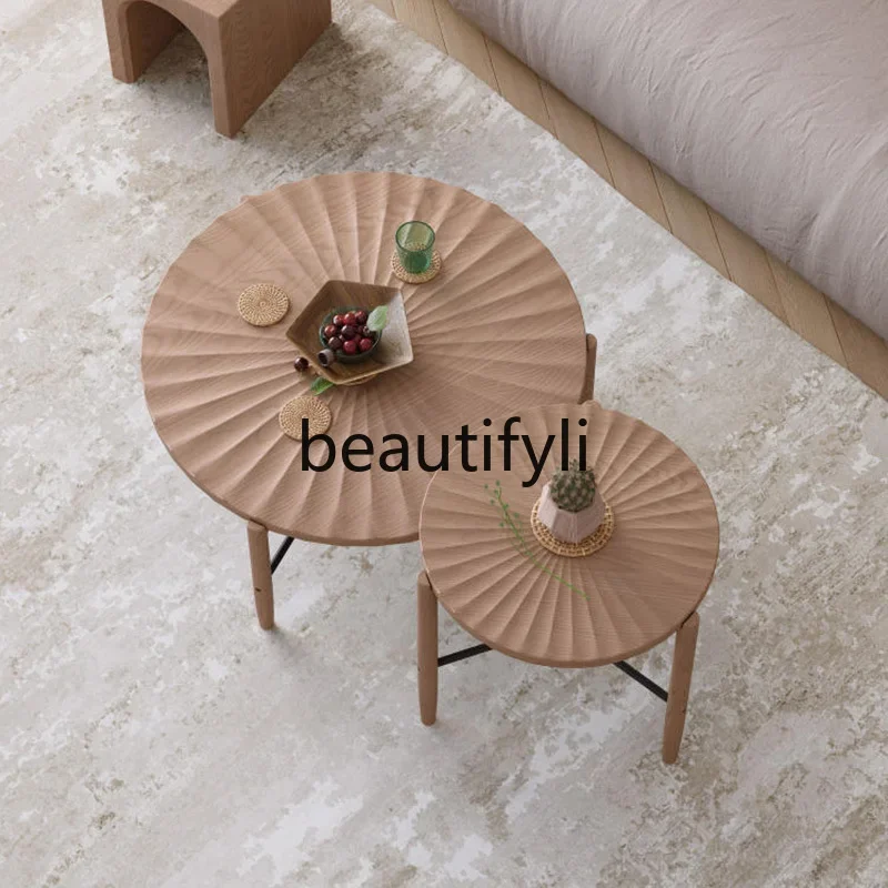 

13Coffee table Nordic retro ash wood waves big round lotus leaf art