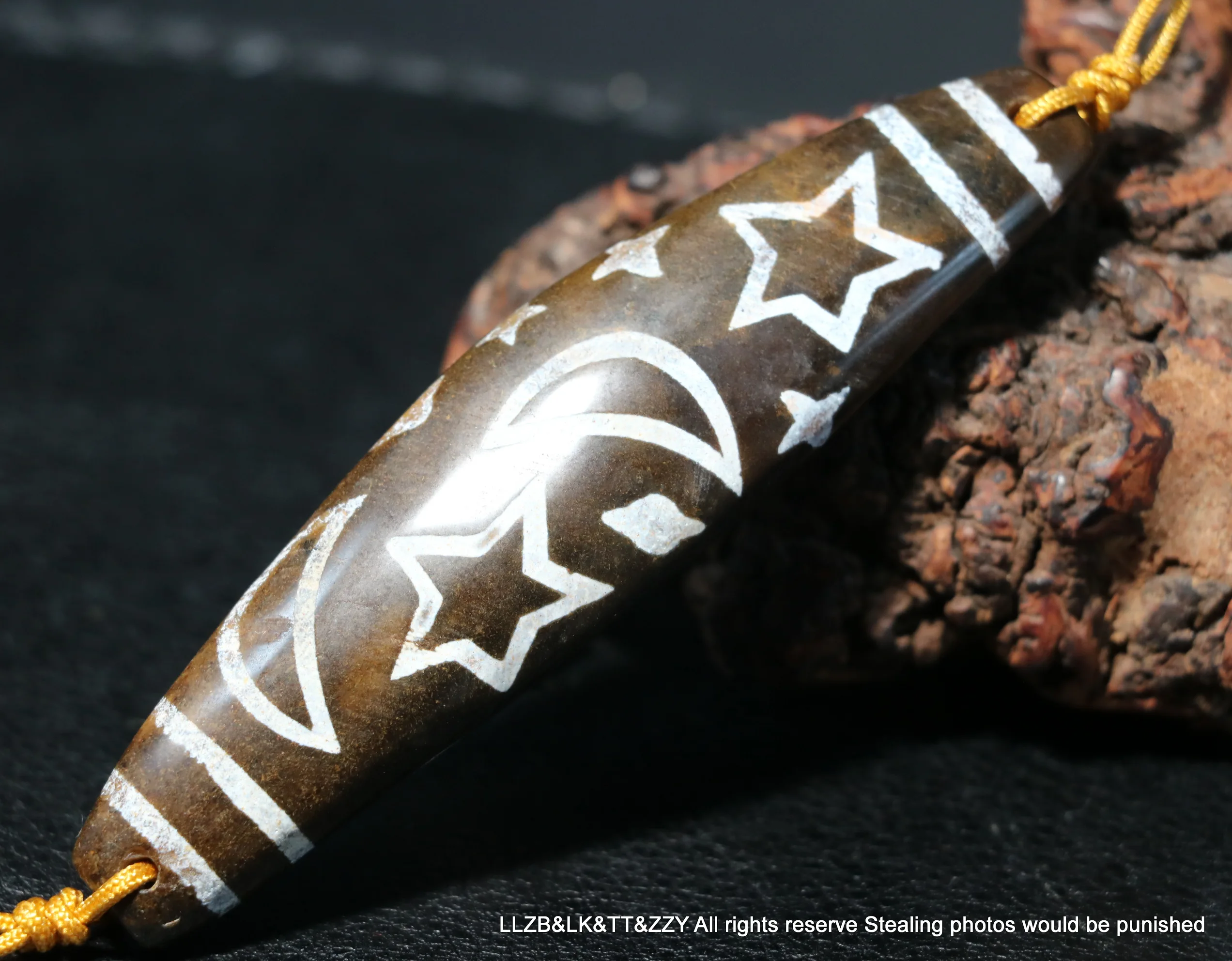 Energy Tibetan Old Agate FULL Moon Stars Irregular Shape dZi Bead For Display Timestown UPD210825A2