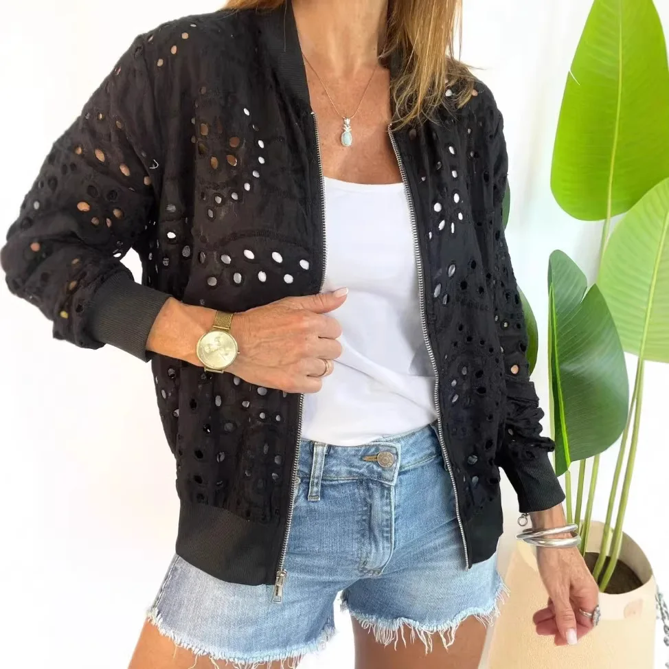 

Новая женская повседневная укороченная куртка-кардиган 2026 года с кружевными вставками и вырезами, приталенная, тонкая, модный универсальный топ