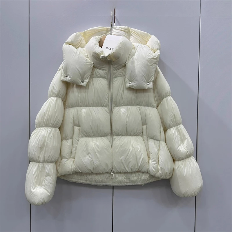 Hoogwaardig winternieuw stijl wit ganzendons verdikt warm donsjack met capuchon voor dames, modieuze, eenvoudige en veelzijdige jas