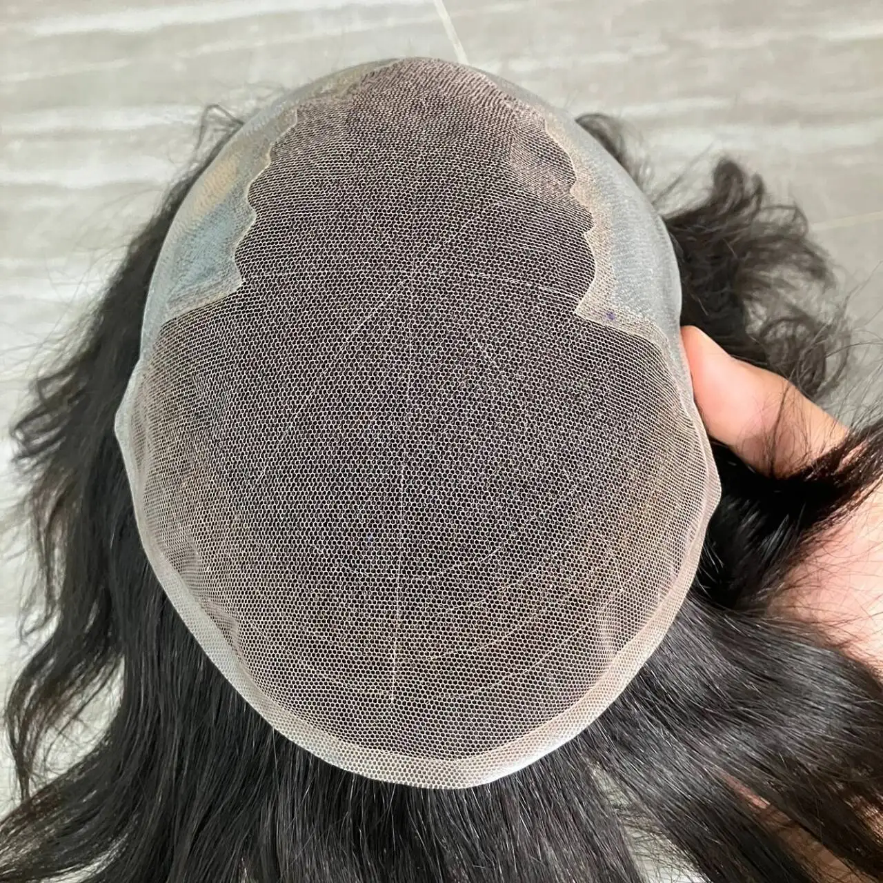 شعري طبيعي رخيص q6 شعر مستعار للرجال غير قابل للاكتشاف # 1 # 1b الدانتيل الأسود الطبيعي وpu 30mm موجة شعر مستعار للرجال الاصطناعية #4