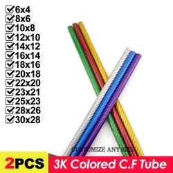 Colorido Tubo De Fibra De Carbono para RC Avião, Superfície Colorida, Puro Brilhante, Colorido, DIY, 0,5 m de Comprimento, Vermelho, Azul, Verde, Ouro, Prata, Roxo, 3K, 2Pcs