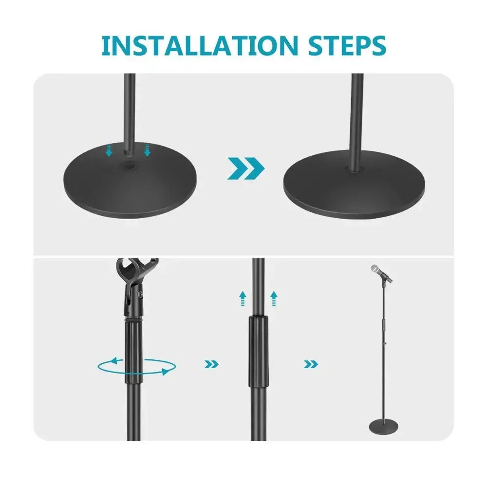 Neewer Compact Base Microphone Floor Stand Adjustable Height 39.9 to 70 Inches Durable Iron Made Stand with Mic Holder