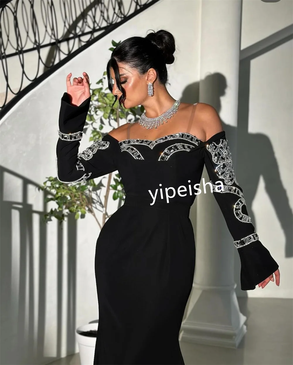 Customized High Quality Jersey Pleat Pattern Trumpet One-shoulder Long Dresses Homecoming Dresses Retro Modern Style