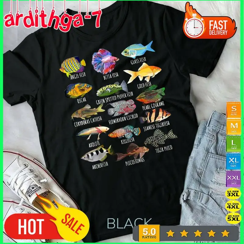 أنواع الأسماك لحفظ الأسماك، أنواع الأحياء من أسماك حوض السمك للجنسين والشباب... تي شيرت