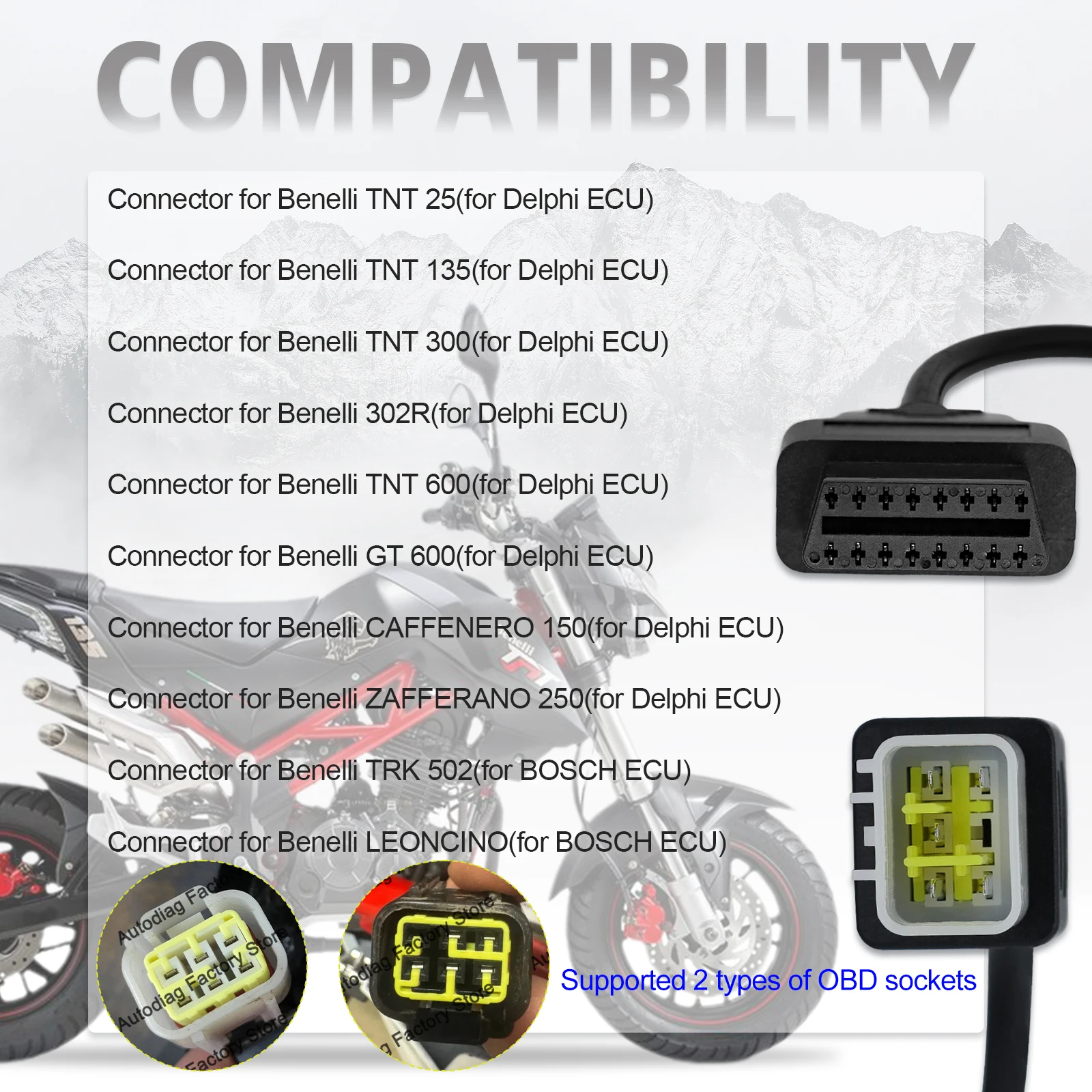 Diagnosekabel für Delphi ECU 6-Pin OBDII Diagnoseadapterkabel für Benelli TNT 25/135/300/600, GT600, 302R, TRK502 Motorrad – Detail 2
