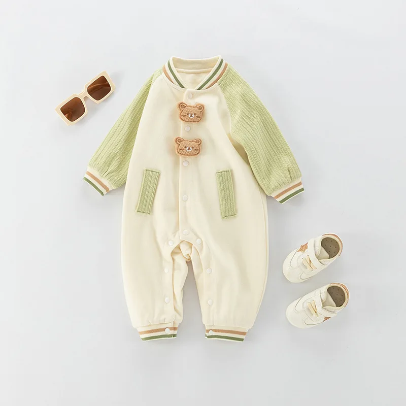 Infant Boys Bodysuit Spring Autumn Raglan Sleeve 3D Bear Striped Baby Boys Romper Cotton 100% Cotton Newborn Boys Jumpsuit