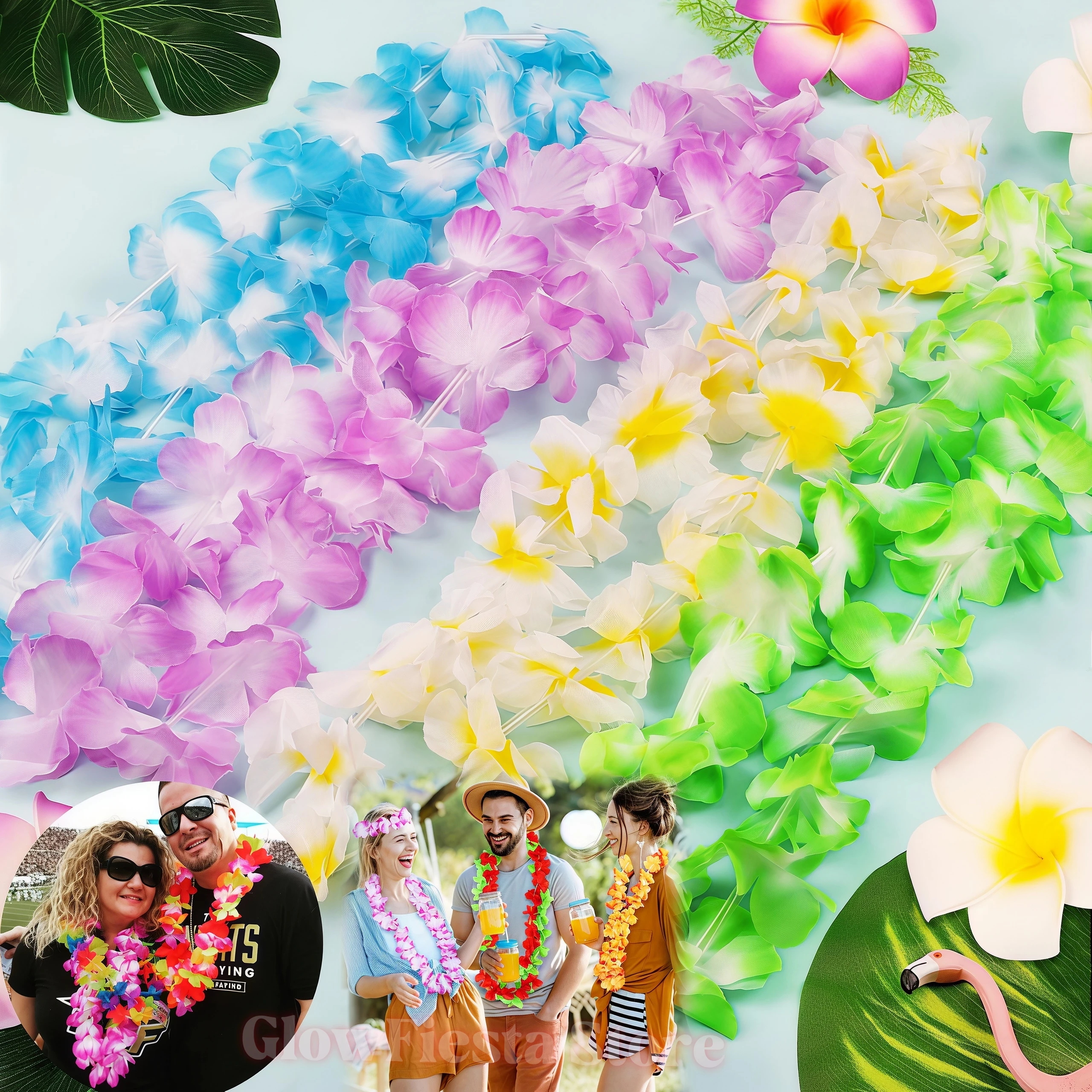 Glow In The Dark Party Glasses - Hawaiian Artificial Flower Wreath Hawaii Party