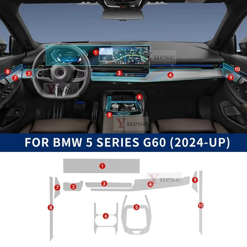 Interior Center Console Clear Protective Film TPU  Car Anti Scratch Tint Accessories Refit Set For BMW 5 Series i5 G60 2024