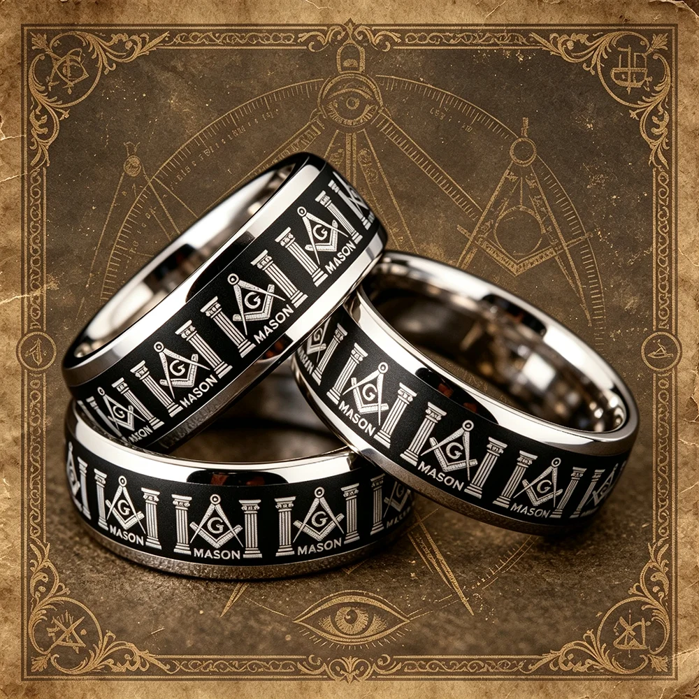 VIntage 8mm Stainless Steel Masonic Rings For Men Women Hiphop  Masonic Freemasonry Rings Retro Amulet Jewelry Gifts Wholesale