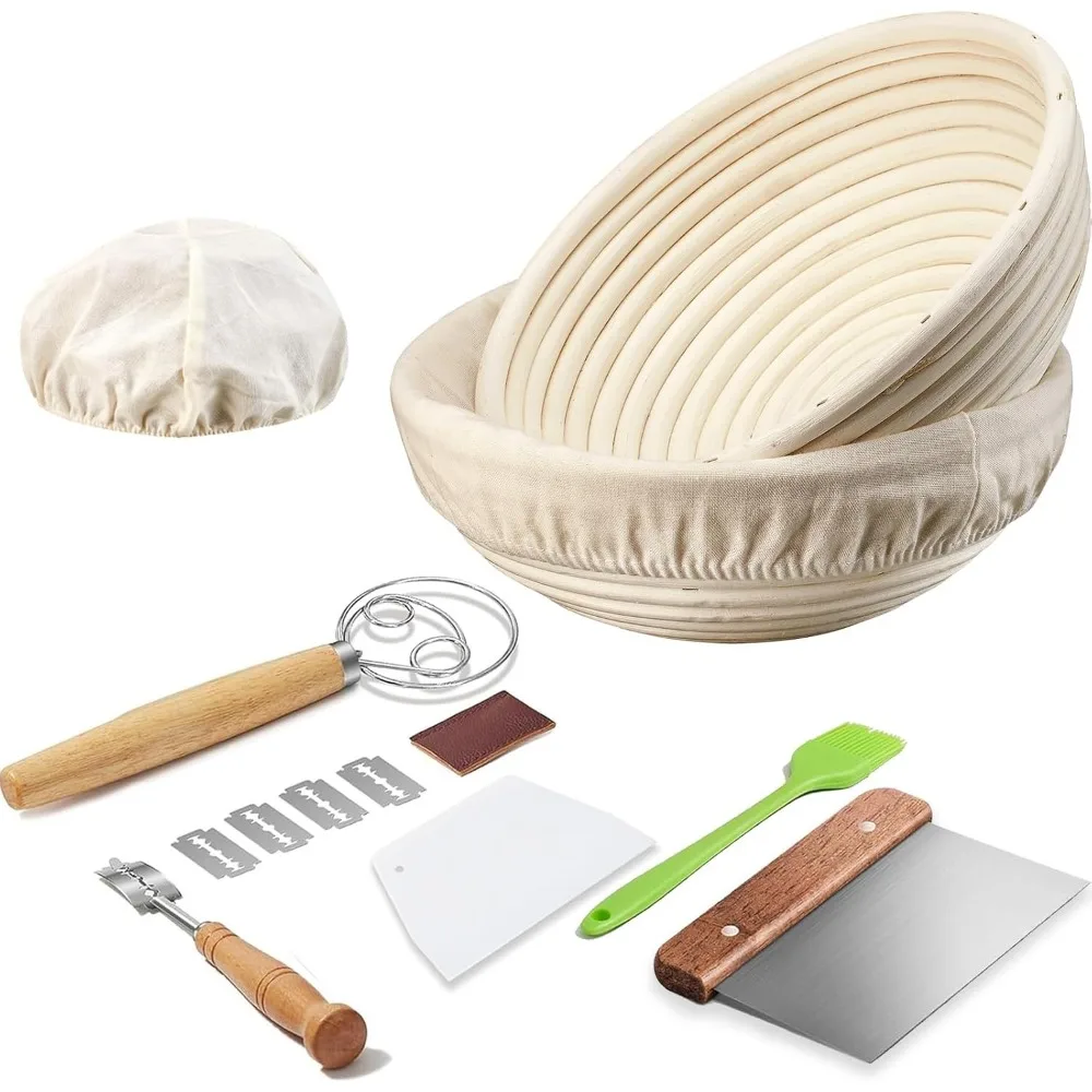 Proofing Basket Set for Sourdough - 2 Round 9 Inch Baking Baskets and Liners