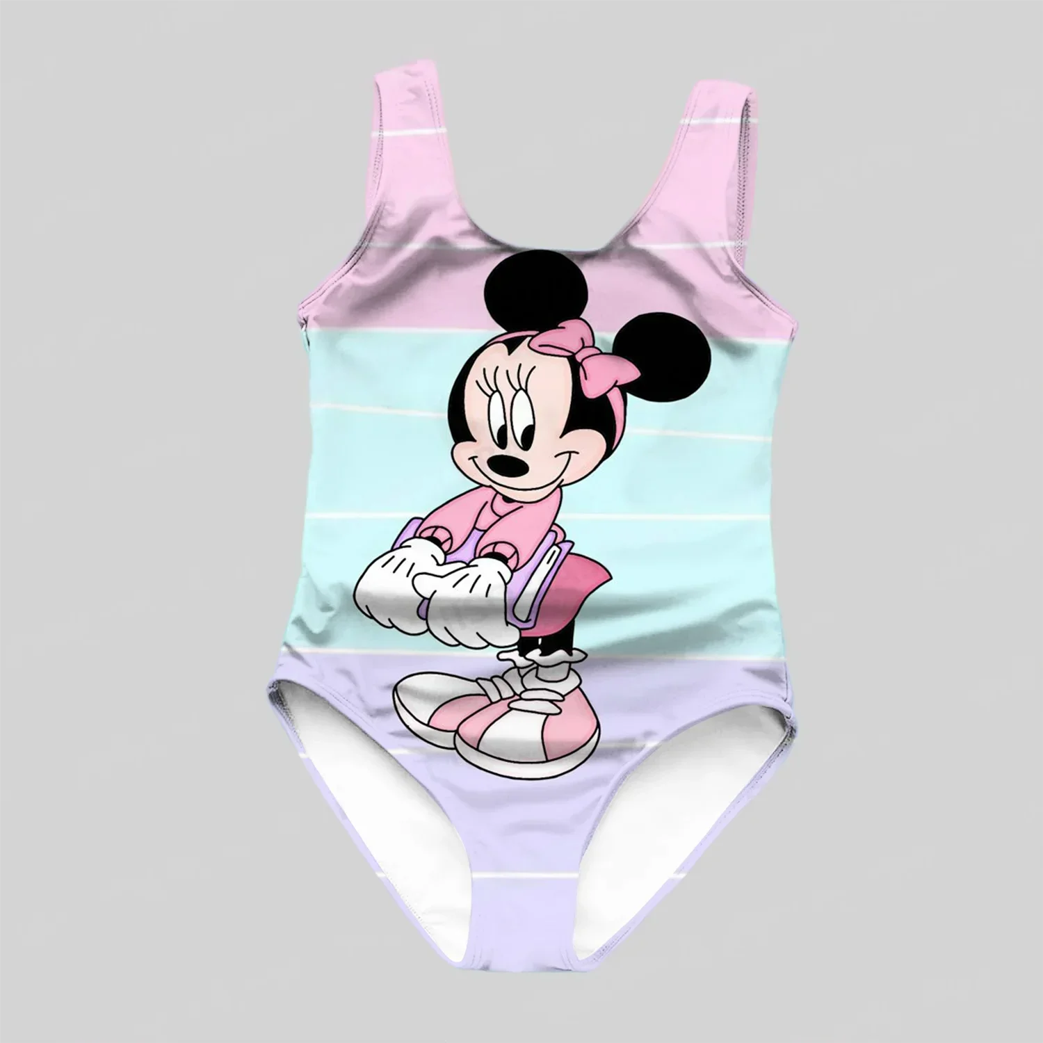 Disney Girls One Piece Swimsuit 3D Splash Ink Print One Piece Swimsuit with Cartoon Minnie Color Paint Girls and Women Summer