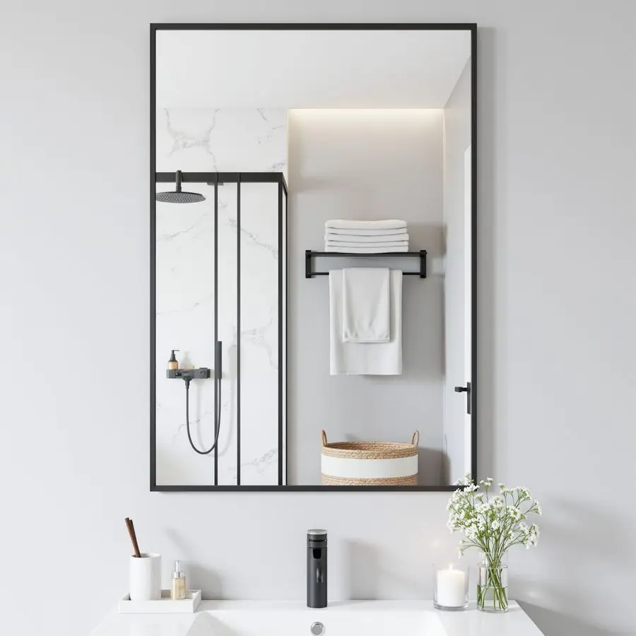 

Bathroom Mirror, 24x32 Wall Mirror, Decorative Mirrors Vanity Mirror Aluminum Alloy Frame Contemporary Hanging Mirror for Living