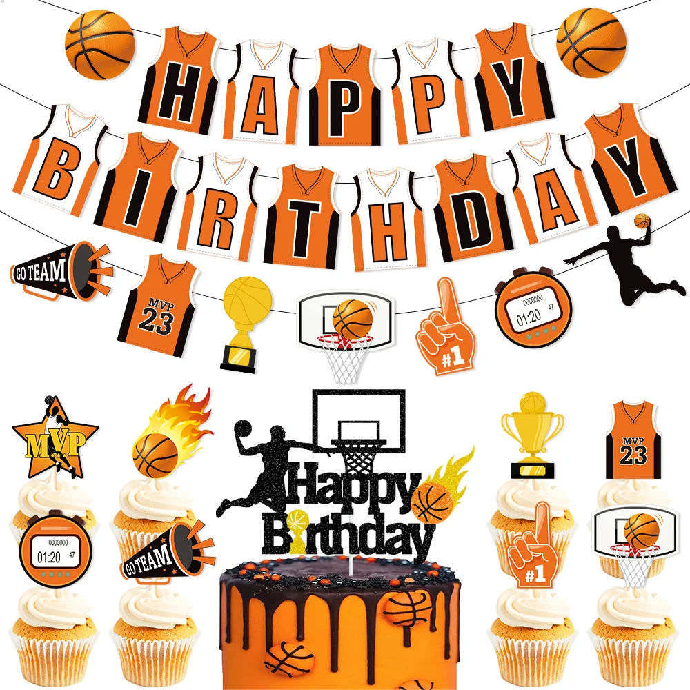 Basketball Cake Topper Happy Birthday Star T-shirt Ball Cupcake Toppers Baby Shower Kids Party Dessert DIY Baking Supplies Decor