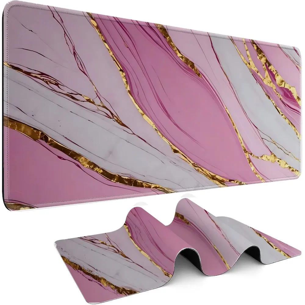 

Большой коврик для стола из розового золотого мрамора, нескользящий, резиновый, для игр, моющийся, для офиса