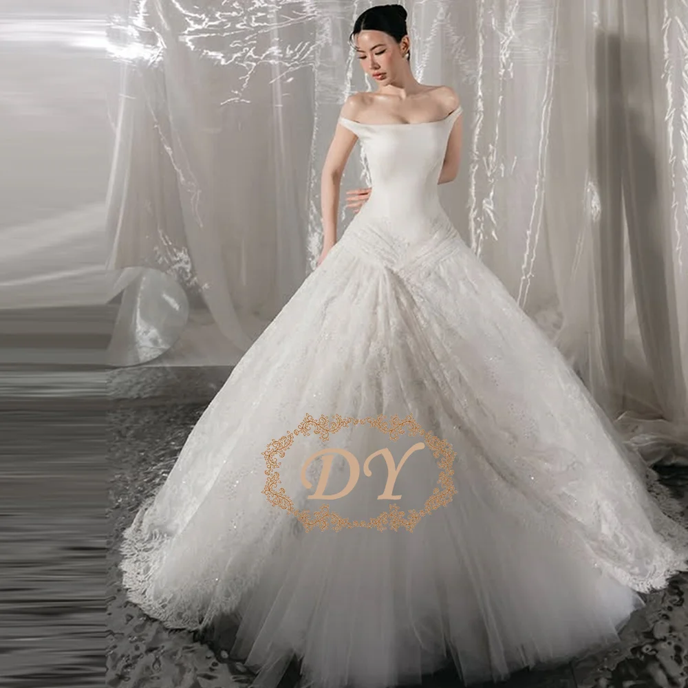 DY Schulterfreie Brautkleider, tief ausgeschnittenes A-Linien-Brautkleid, maßgeschneidertes trägerloses Hochzeitskleid