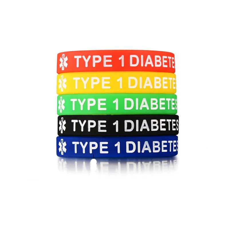 5pcs/Set Silicone Medical Alert Bracelet For Men Women Kids Child 5 Color/Sets Blood Thinner Type 1 Diabetes Bangles Jewelry