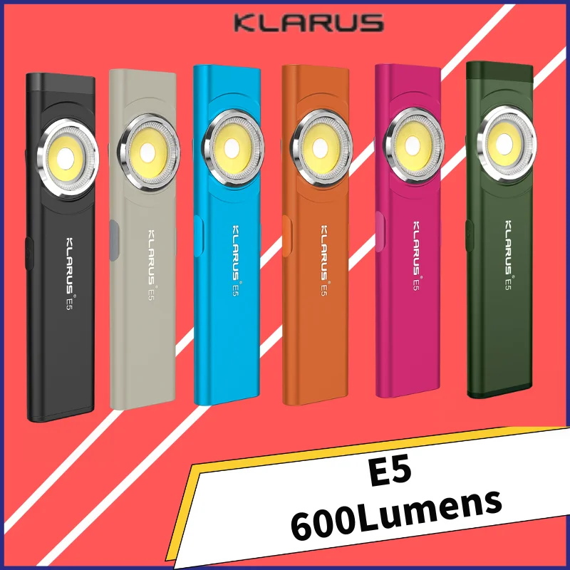 Klarus E5 COB Flashlights Magnetic Dual Light 600Lumens Torch 8 Lighting Modes USB C Recharge