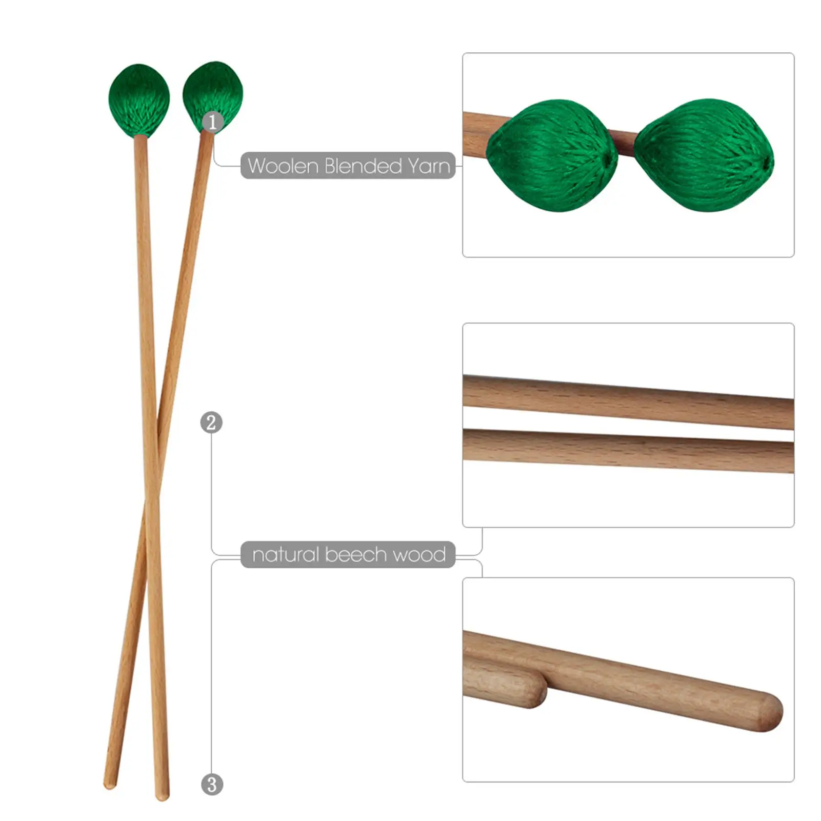 Mittlere Marimba Stick Schlägel Xylophon Glockensplel mit Buche Griff Percussion Kit Musikinstrument Zubehör Malle