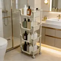 5-Tier Rolling Utility Cart with Wheels, Heavy Duty Plastic Storage Organizer Shelf, Mobile Utility Trolley for Kitchen, Bathroom, Bedroom, Office, White 6