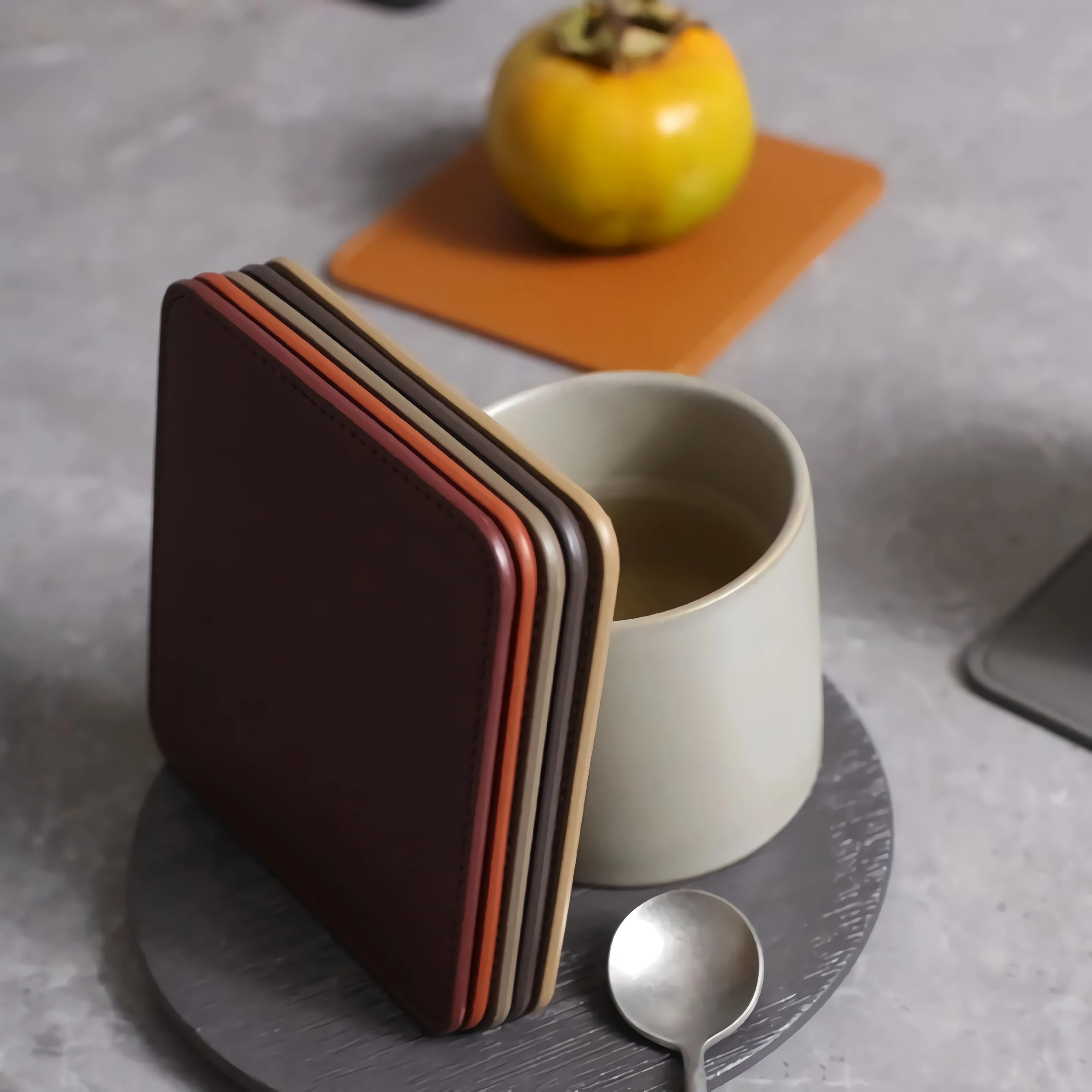 Inmos 3mm Square Coaster Set Tableware Nordic Home Decor Pu Leather Mug Pad Multi-Color Customized Coffee Cup Mat