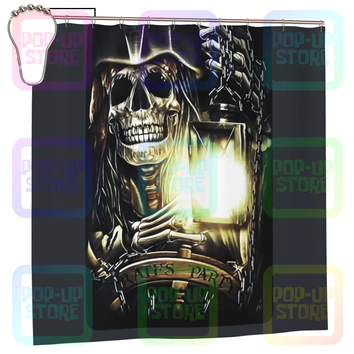 G64 Rock Chang Tattoo Skull Glow In Dark Pirates Party Never Die Ghost Shower Curtain Bathroom Curtain Durable With Hook