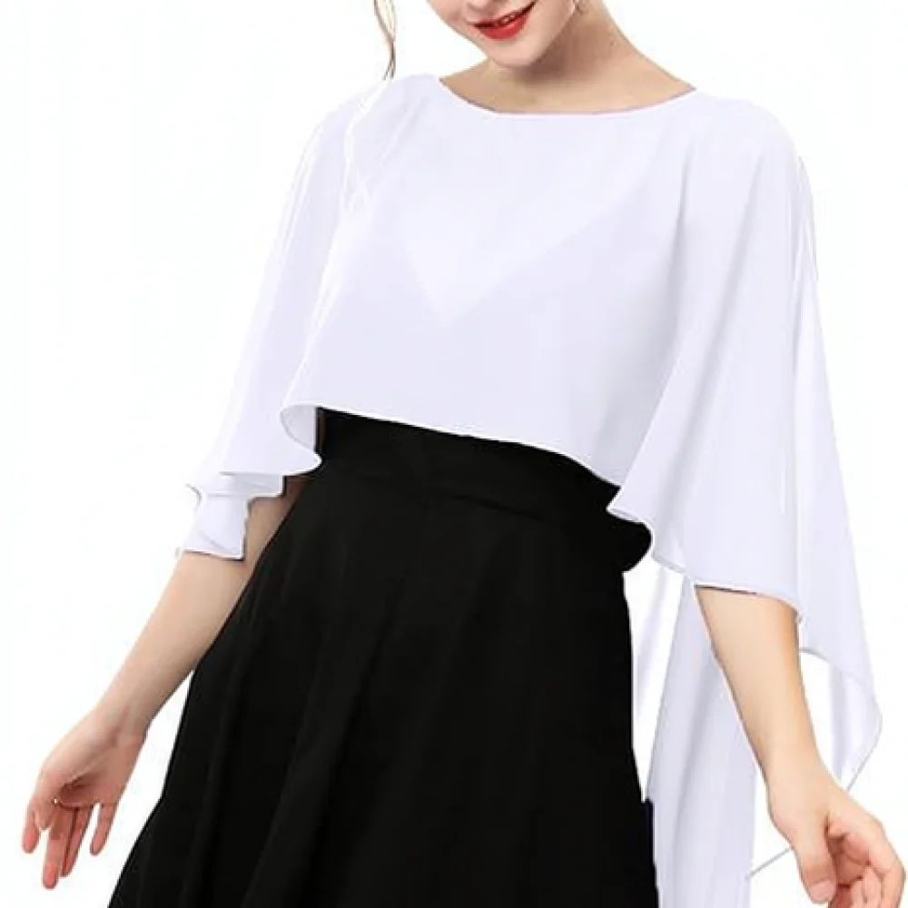 Women Fashion Chiffon Shawl Elegant Capelet Sheer Wedding Wrap Lightweight Bolero Evening Stole Sun Protection Beach Cover Up