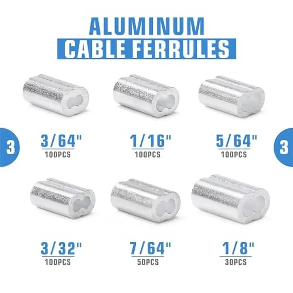 Wire Rope Crimping Tool Kit Swaging Tool Cutter Loop Sleeves 3/64''-1/8'' Wire Rope 483-Piece Set Multi-Purpose Swage Crimper