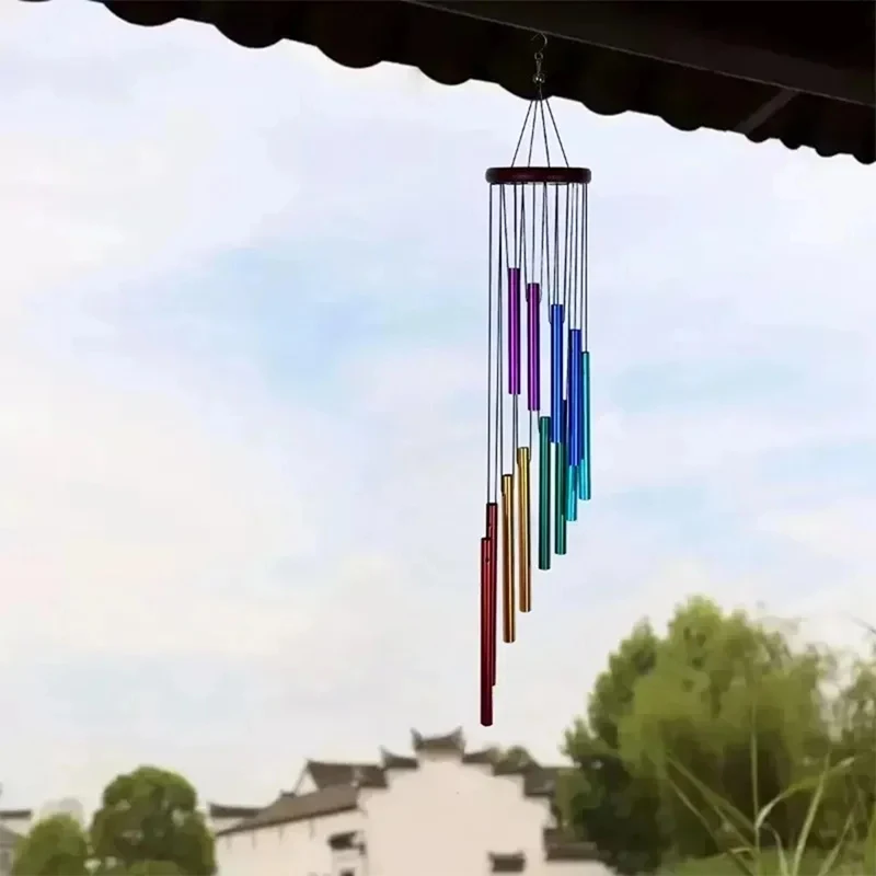 12 Tubes Aluminum Alloy Wind Chimes With Hook Gold/Silver Bells Rotatable For Outside Home Wedding Party Decoration Gifts