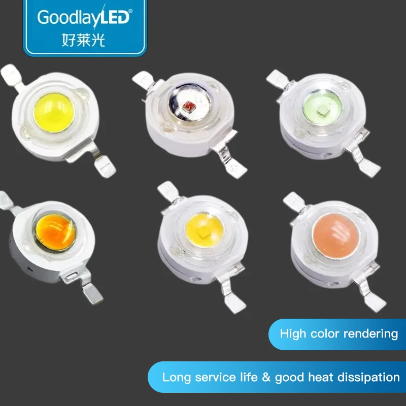 High-power 1W pseudo-lumen bright red, blue, green, yellow, pink, ice blue, warm white RGB high-brightness LED beads full spe