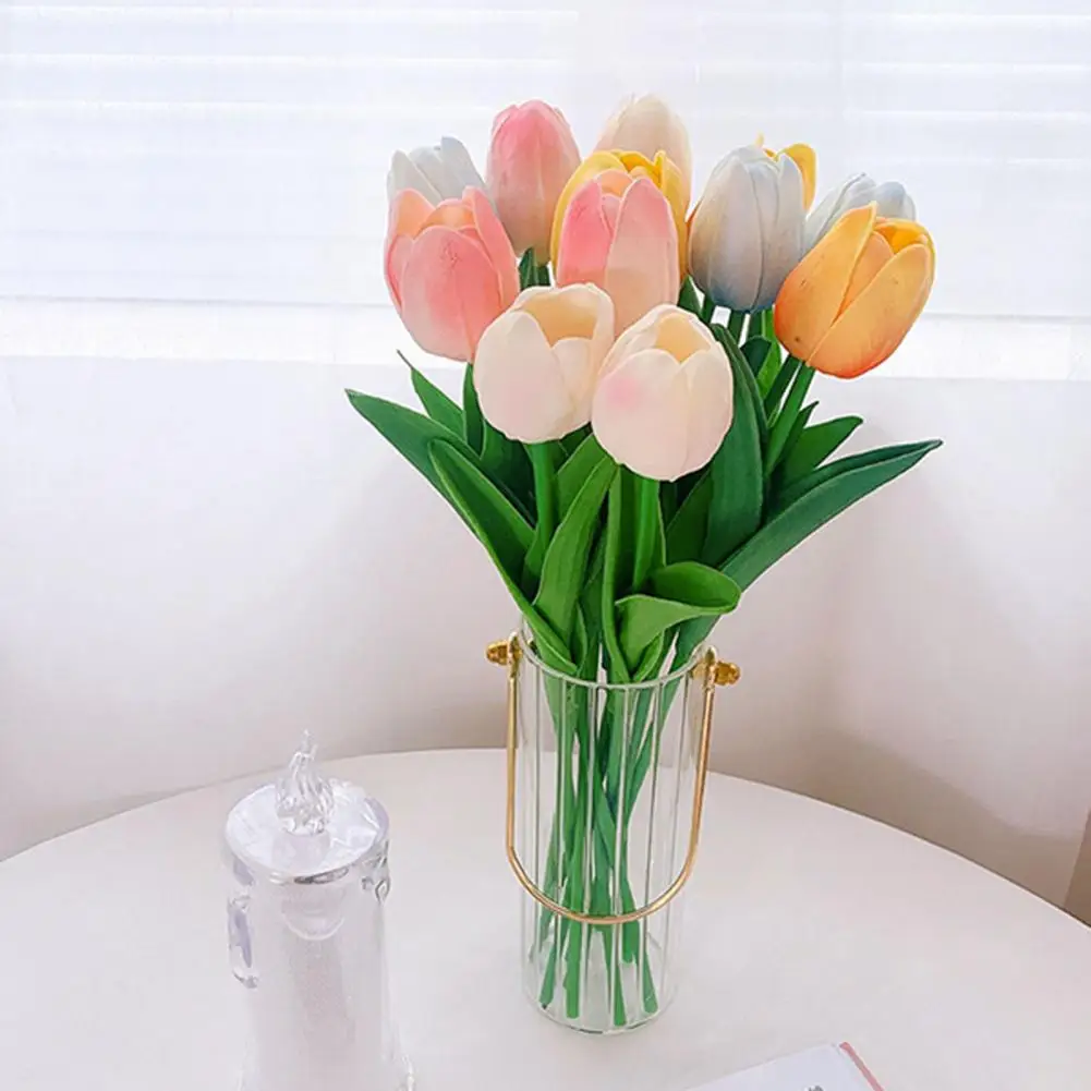 3Pcs Elegant Fine Texture Artificial Flower Vivid Exquisite Faux Leather Simulation Tulip for Home