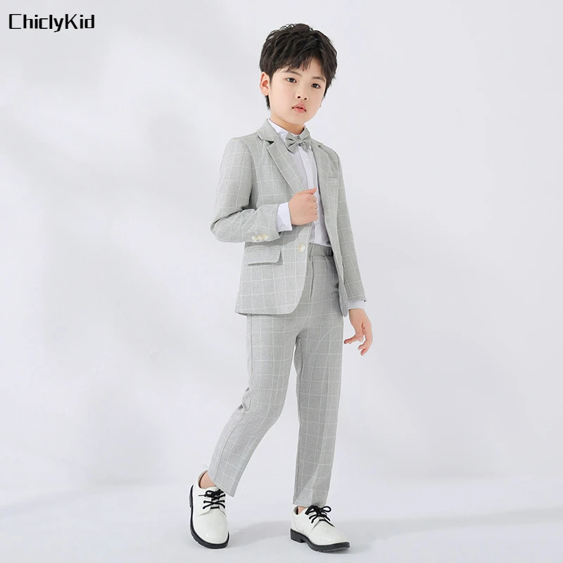 Kids Candy Color Plaid Suits Jacket Pants Toddler Blazer Tuxedos Boys Formal Dress Child Wedding Party Gentlemen Clothes Sets