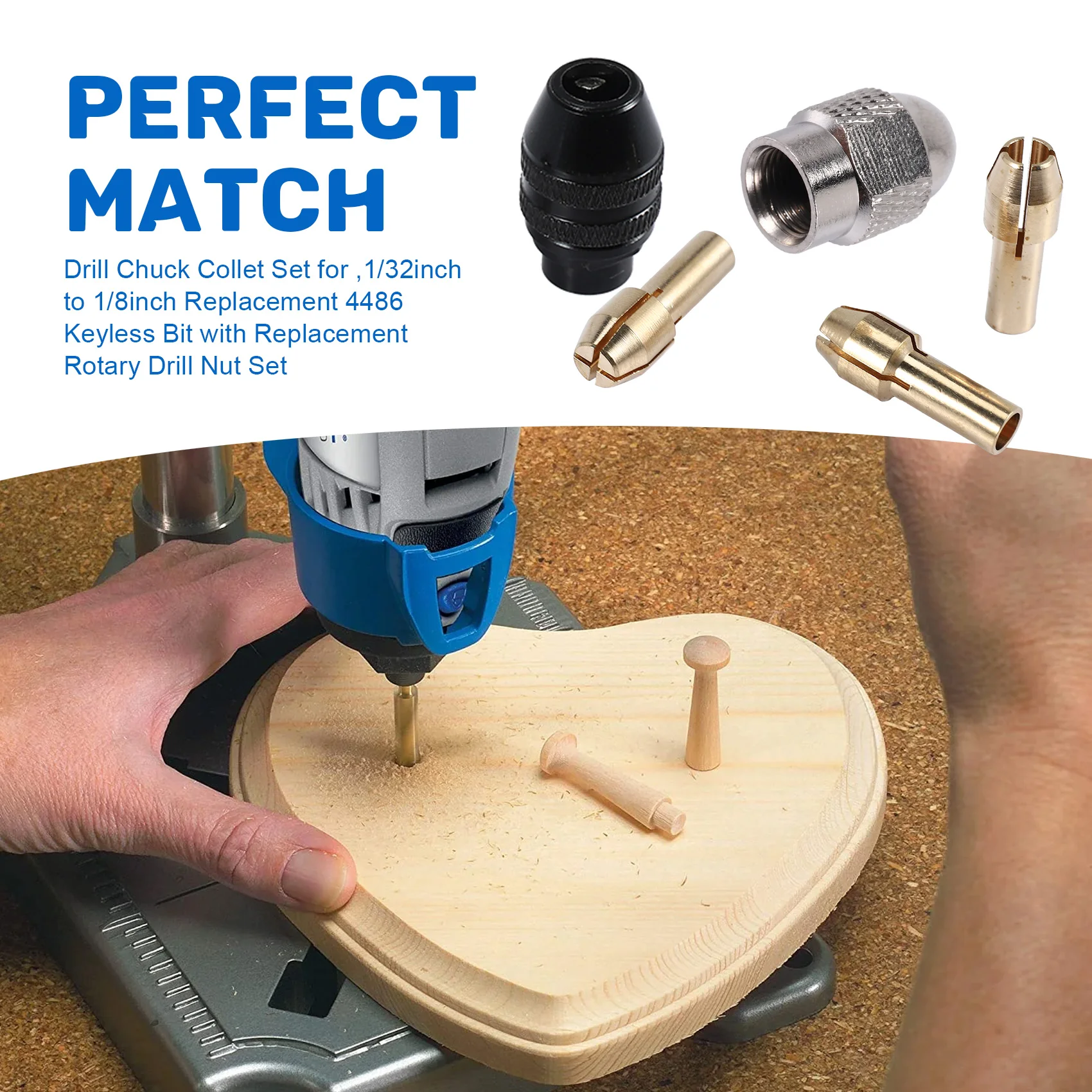 A75K Drill Chuck Collet Set for ,1/32inch to 1/8inch Replacement 4486 Keyless Bit with Replacement Rotary Drill Nut Set