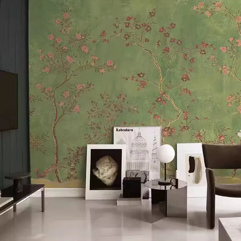 new Chinese flower and bird TV background wall wallpaper decorative mural seamless environmental protection wall covering